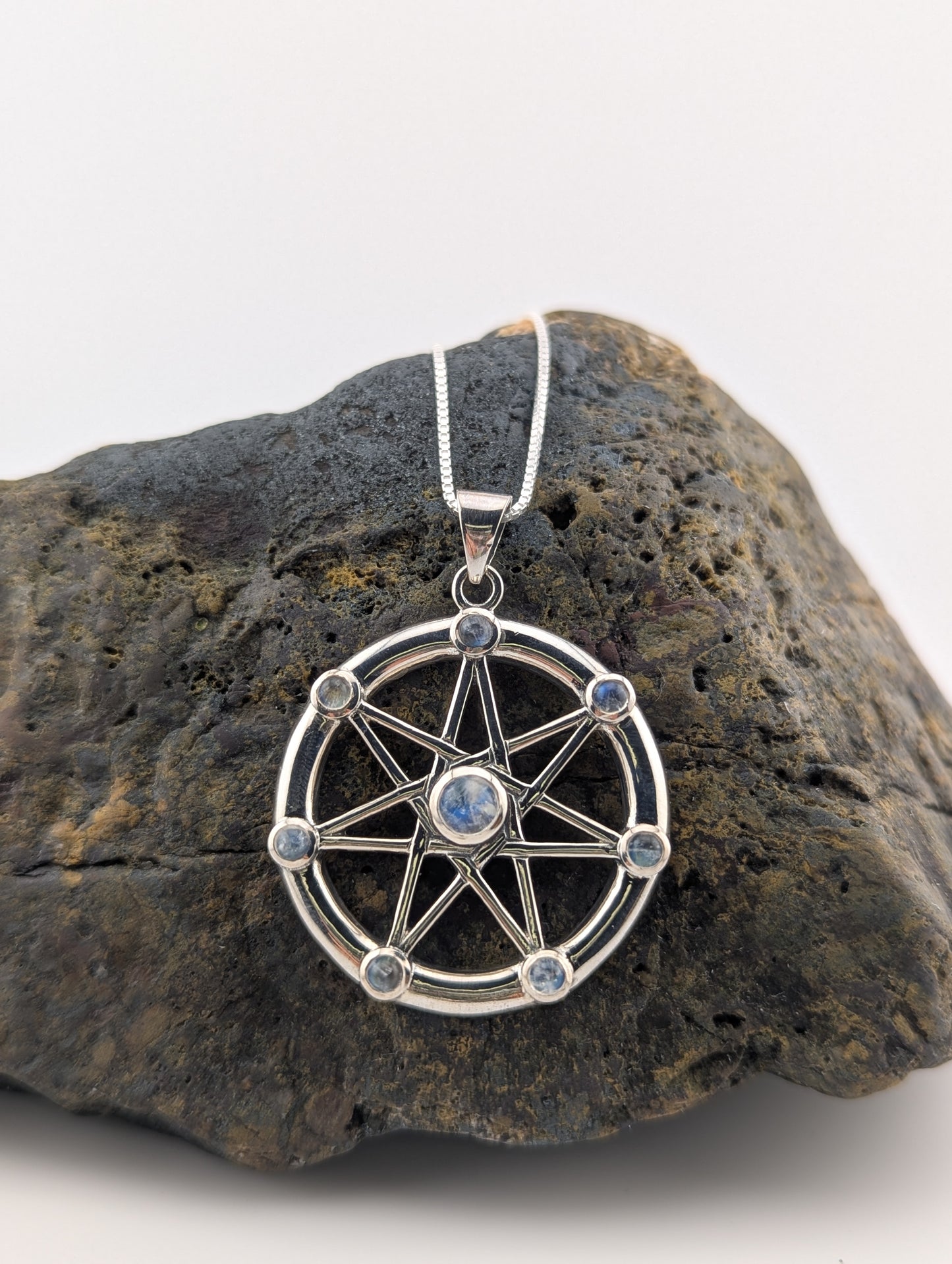 Rainbow Moonstone Elven Star Necklace