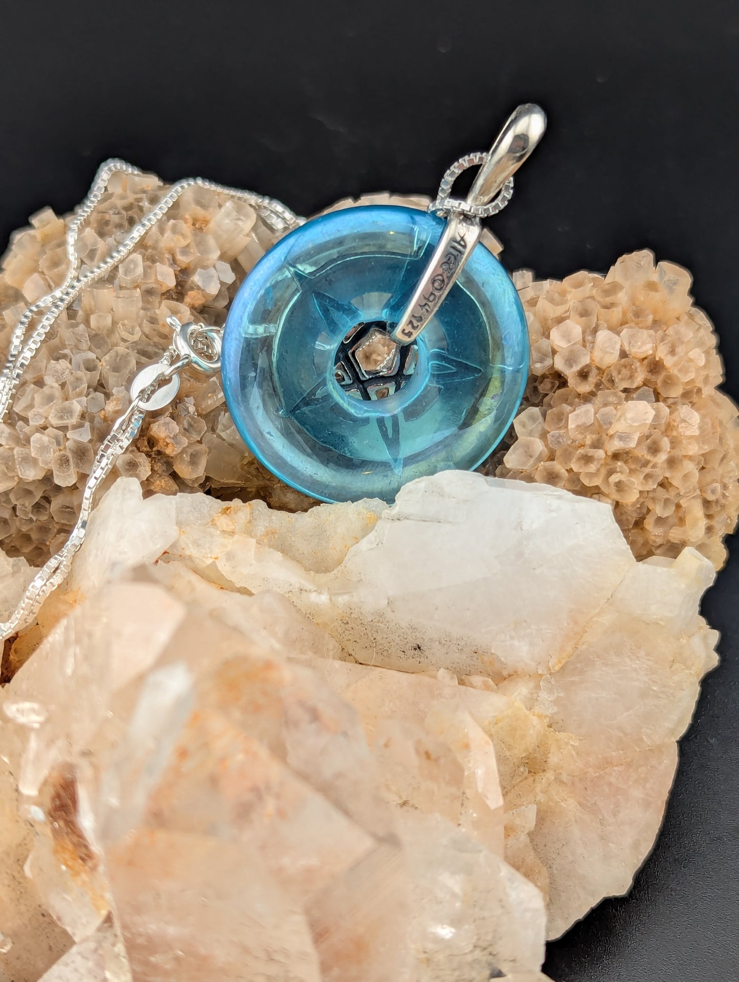 Aqua Aura Quartz Pentacle Necklace