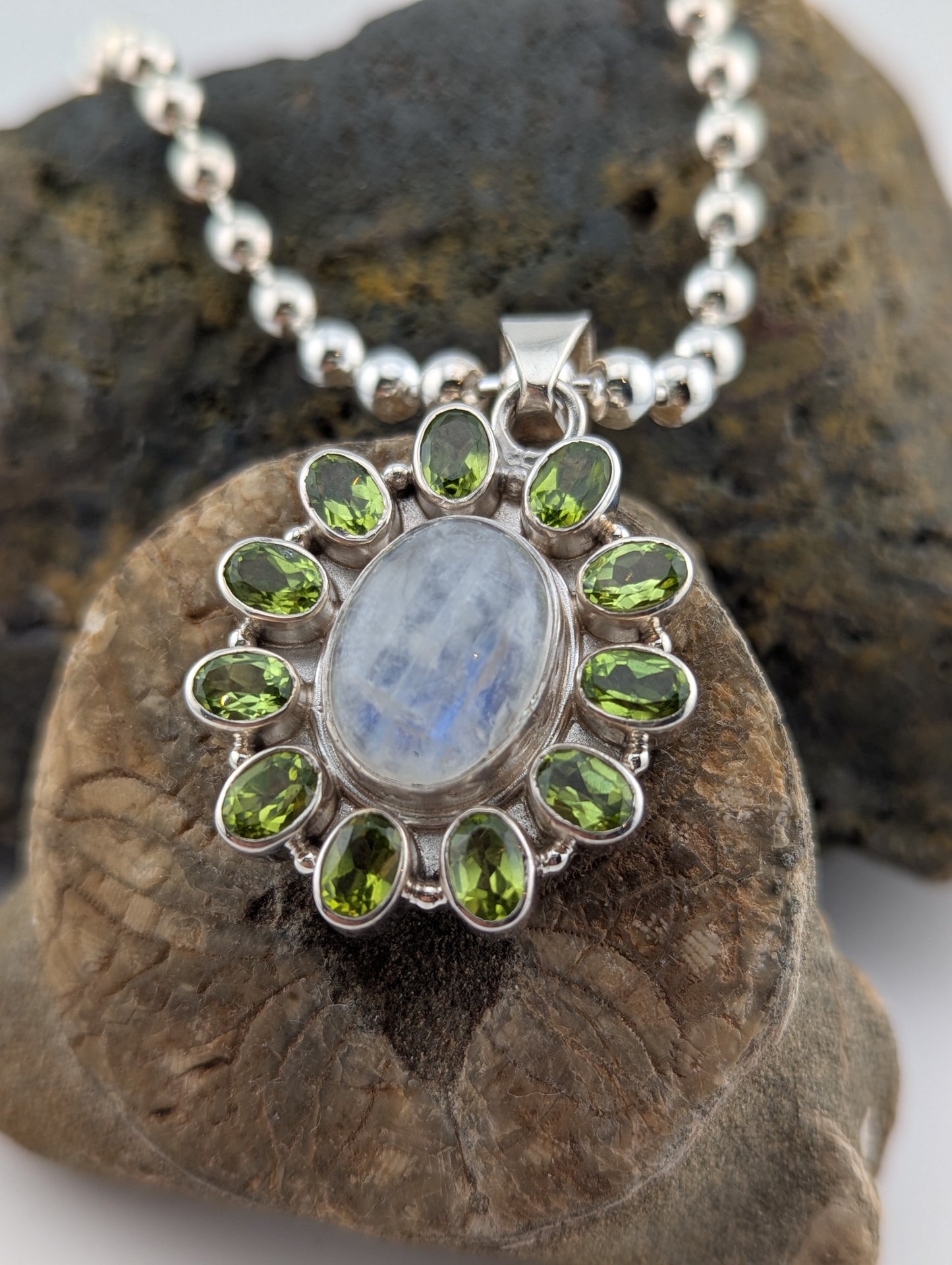 Peridot & Rainbow Moonstone Necklace