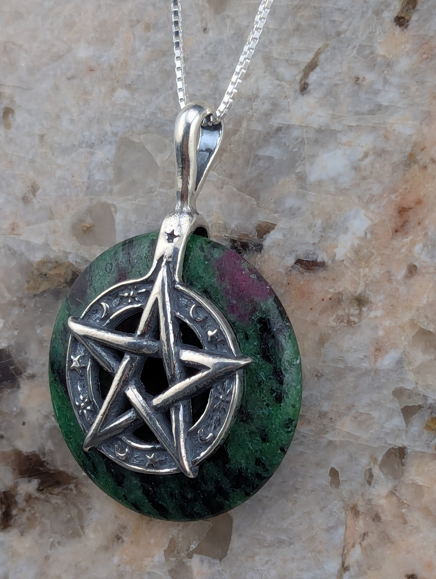 Ruby Zoisite Pentacle Necklace