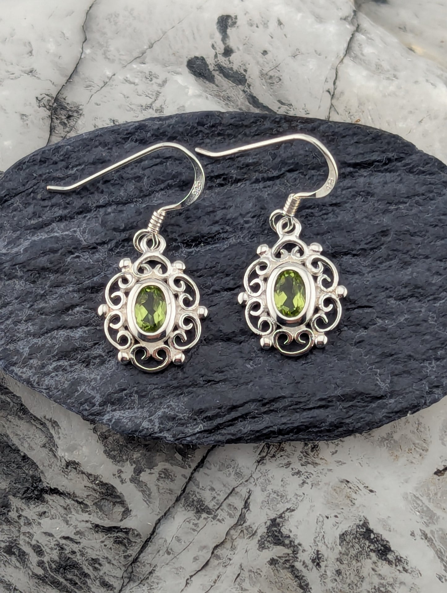Small Filigree Framed Peridot Earrings