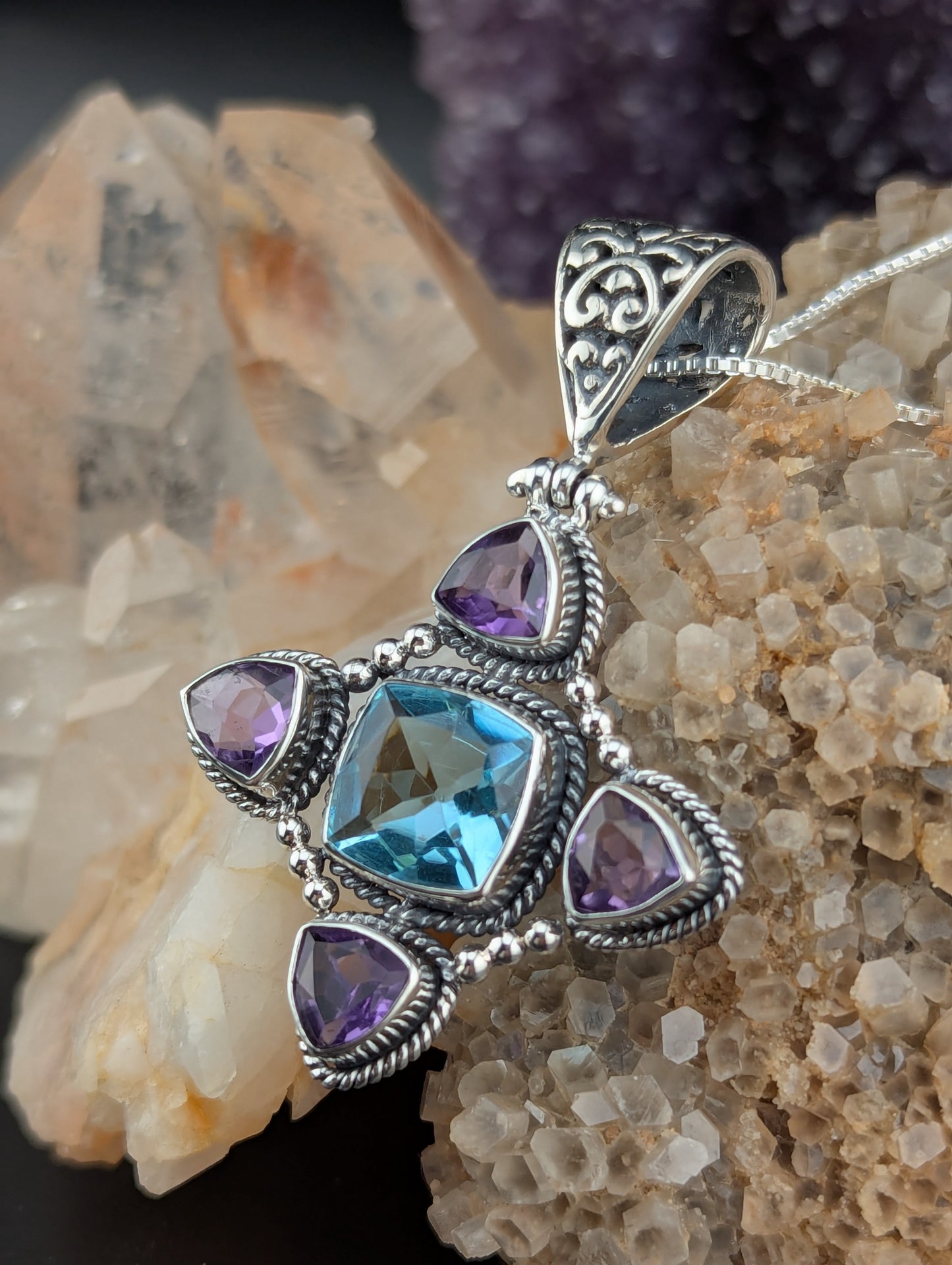 Blue Topaz and Amethyst Necklace