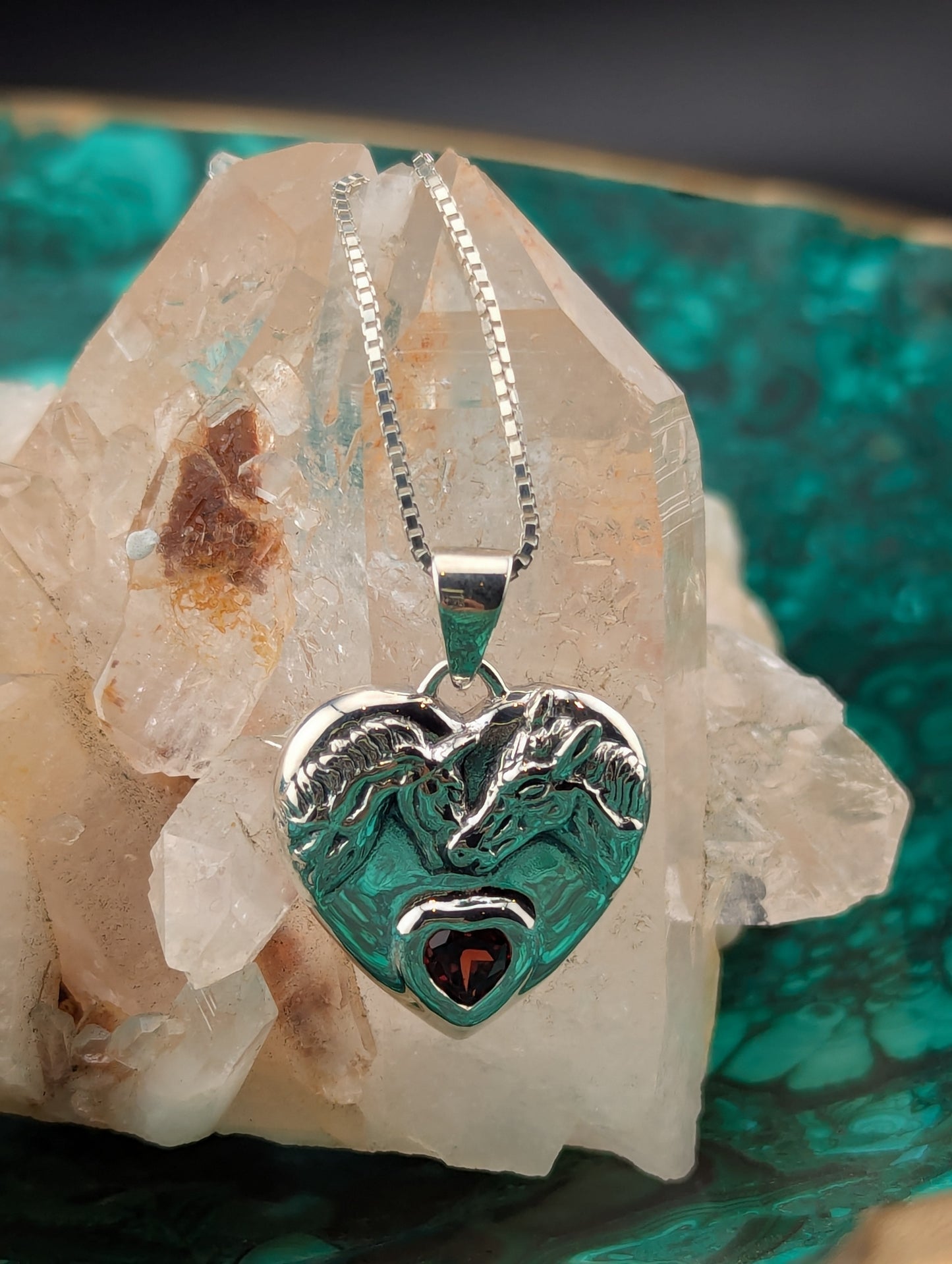 Garnet Heart Shaped Horse Necklace