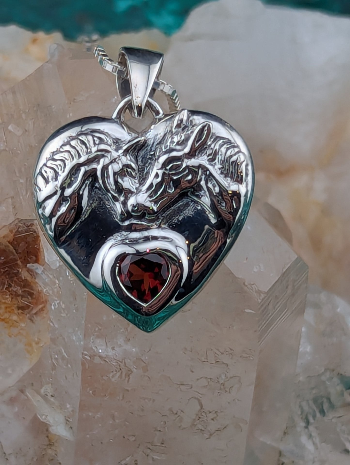 Garnet Heart Shaped Horse Necklace