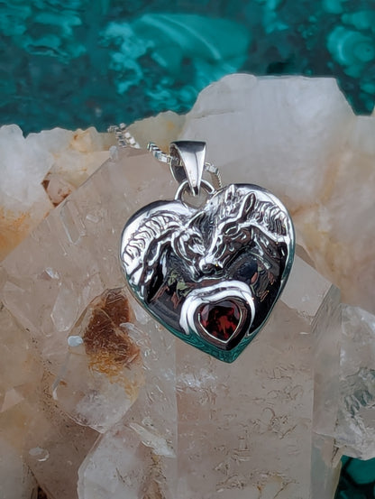 Garnet Heart Shaped Horse Necklace