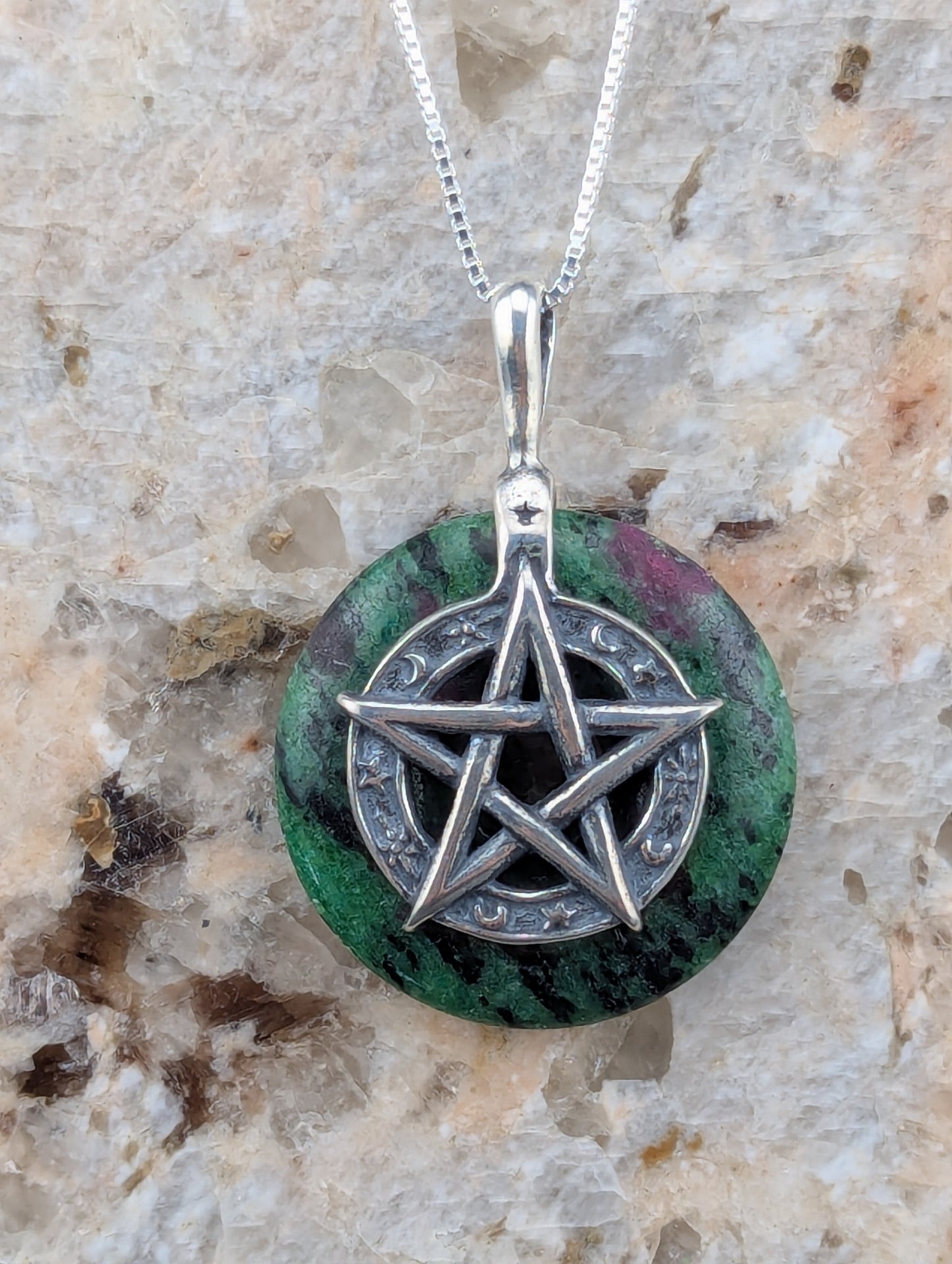 Ruby Zoisite Pentacle Necklace