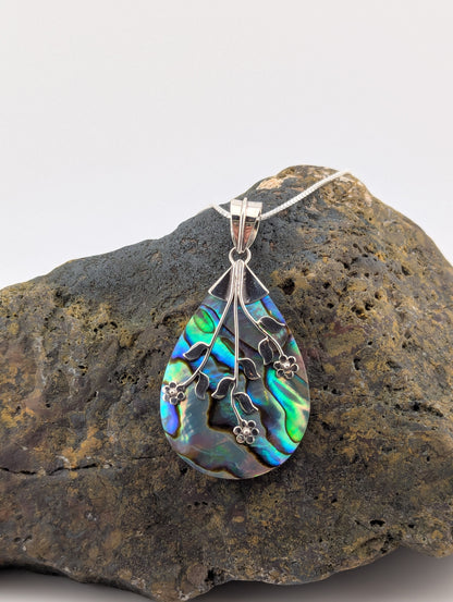 Sterling Silver Abalone Shell Necklace with Floral Design