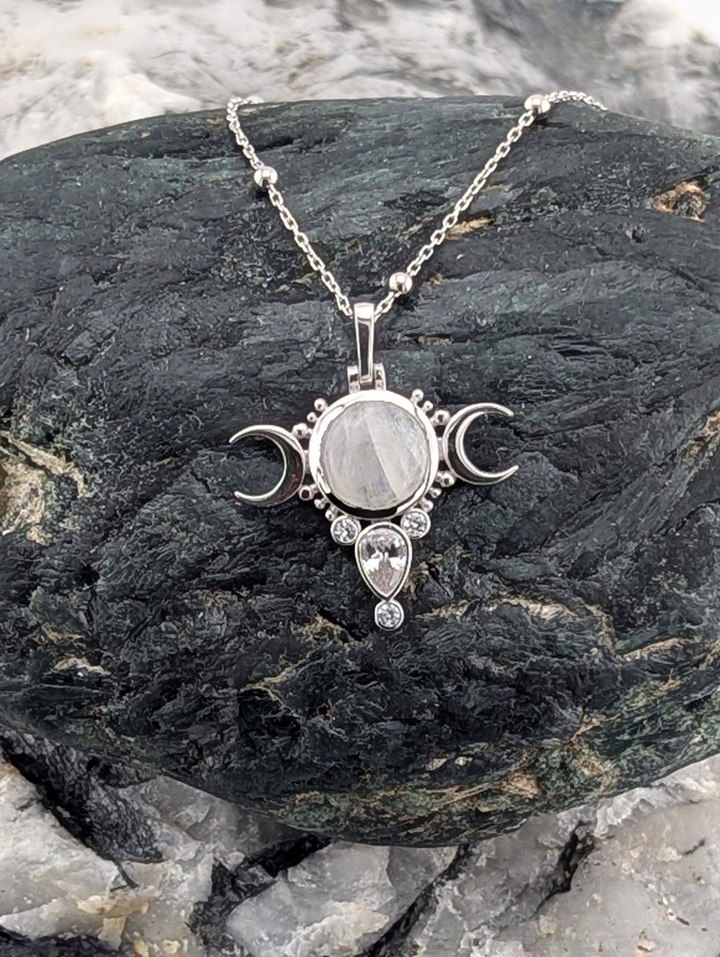 Wicca Crescent Moon & Gemstone Necklace