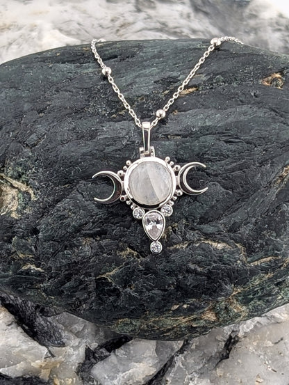 Wicca Crescent Moon & Gemstone Necklace