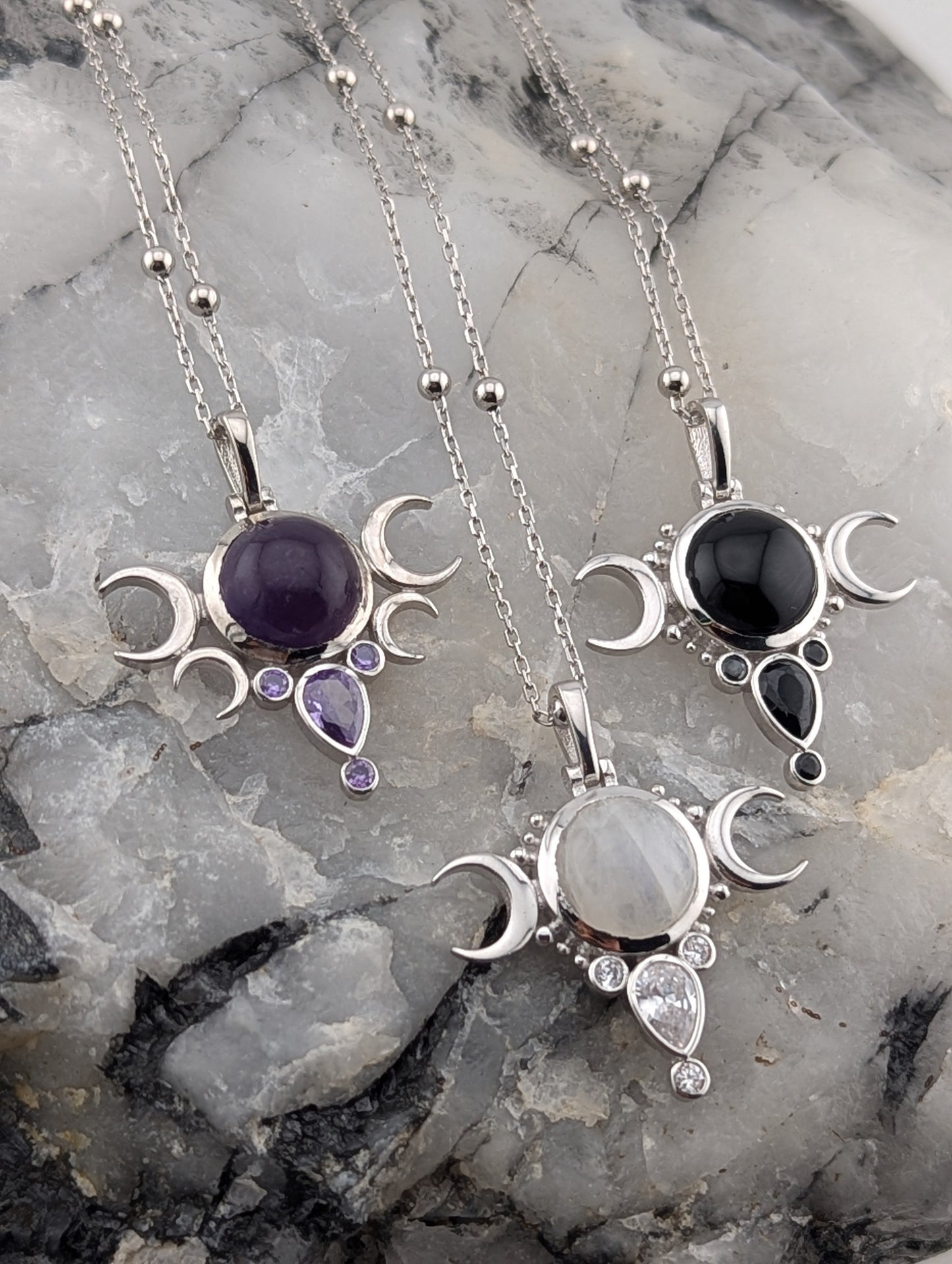 Wicca Crescent Moon & Gemstone Necklace