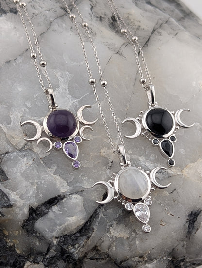 Wicca Crescent Moon & Gemstone Necklace
