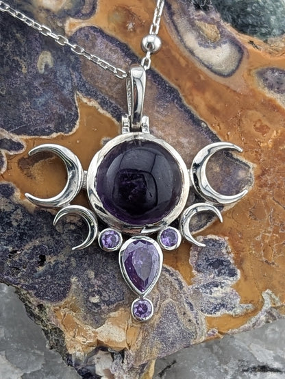 Wicca Crescent Moon & Gemstone Necklace