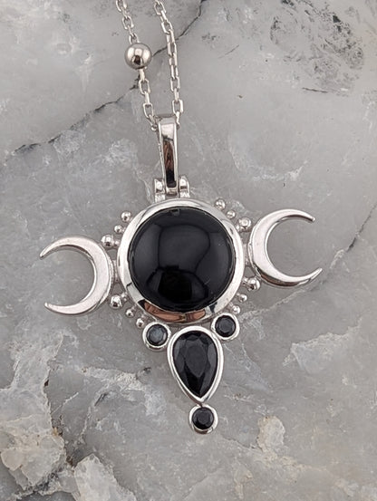 Wicca Crescent Moon & Gemstone Necklace