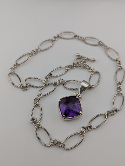 Checkerboard Cut Amethyst Toggle Necklace