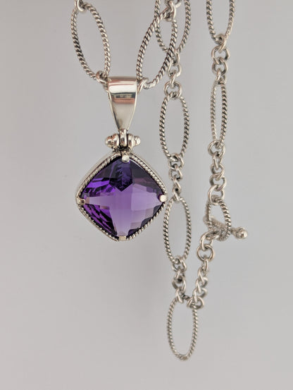 Checkerboard Cut Amethyst Toggle Necklace