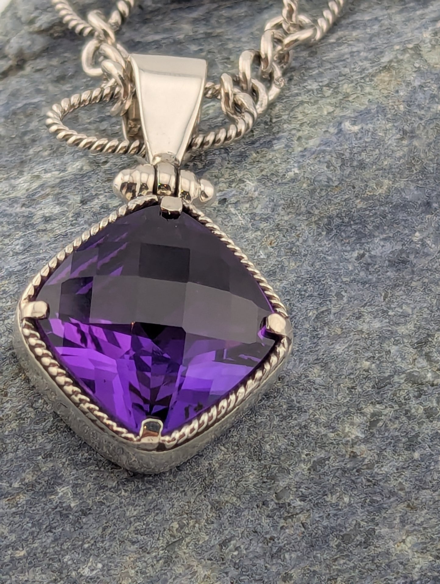 Checkerboard Cut Amethyst Toggle Necklace