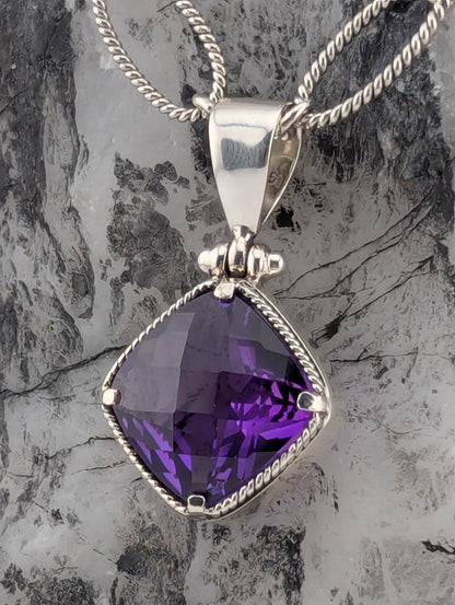 Checkerboard Cut Amethyst Toggle Necklace