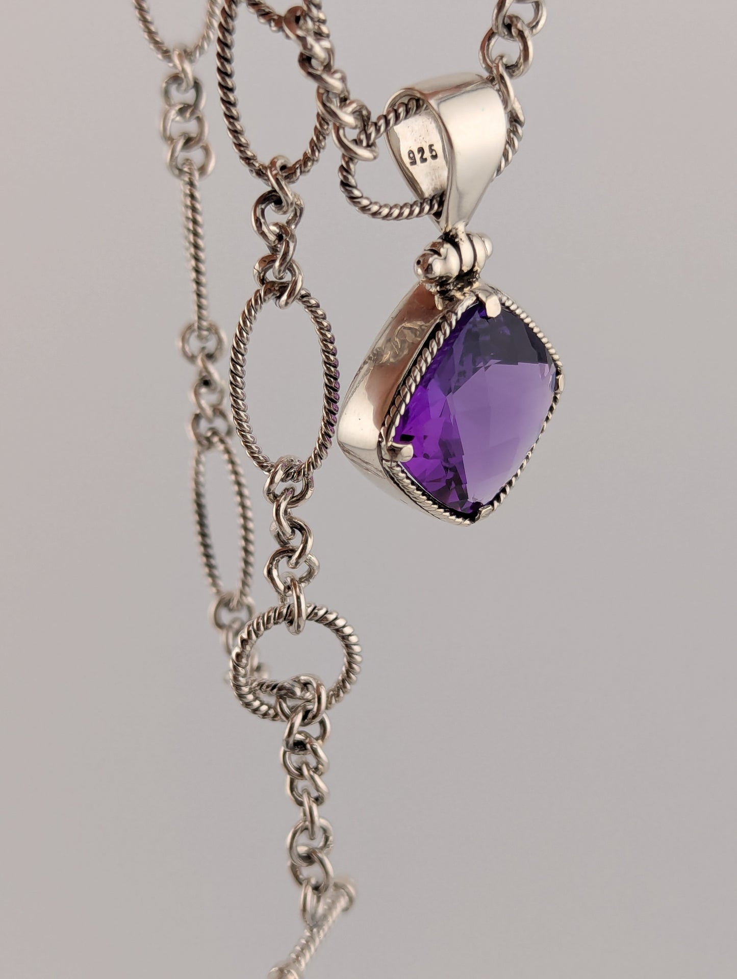 Checkerboard Cut Amethyst Toggle Necklace