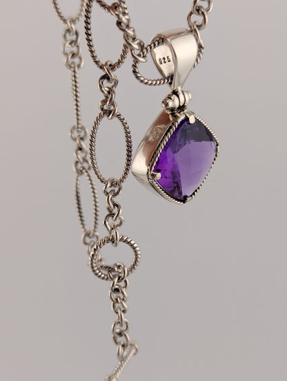 Checkerboard Cut Amethyst Toggle Necklace