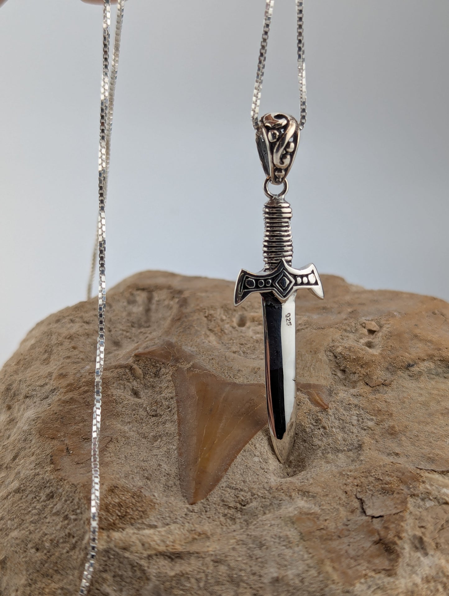 Sterling Silver Dagger with Garnet Necklace
