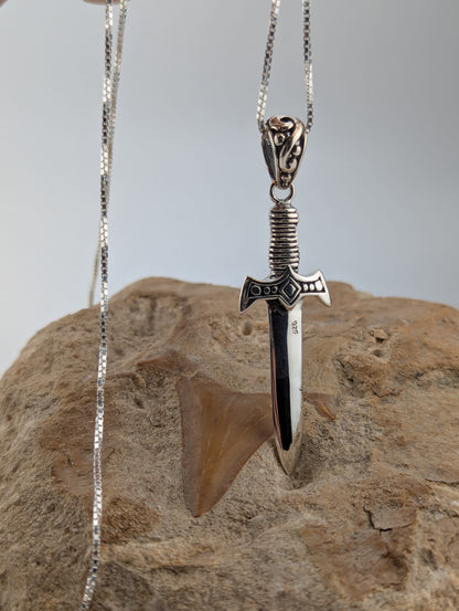 Sterling Silver Dagger with Garnet Necklace