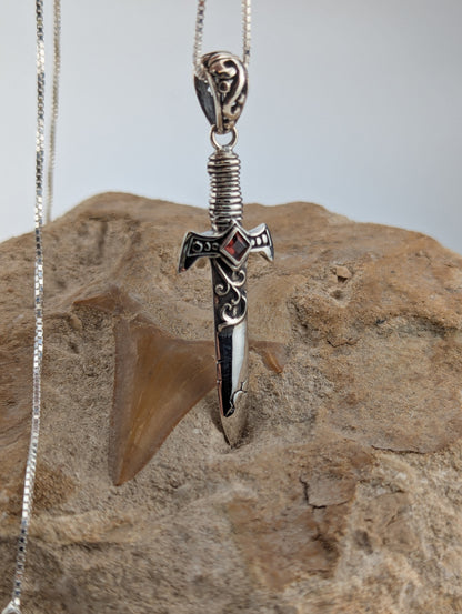 Sterling Silver Dagger with Garnet Necklace